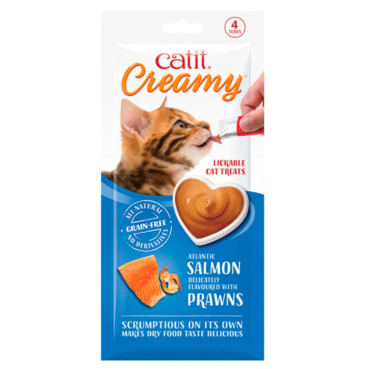 Catit Creamy Lickable Cat Treats Salmon & Prawn 4 x 10g