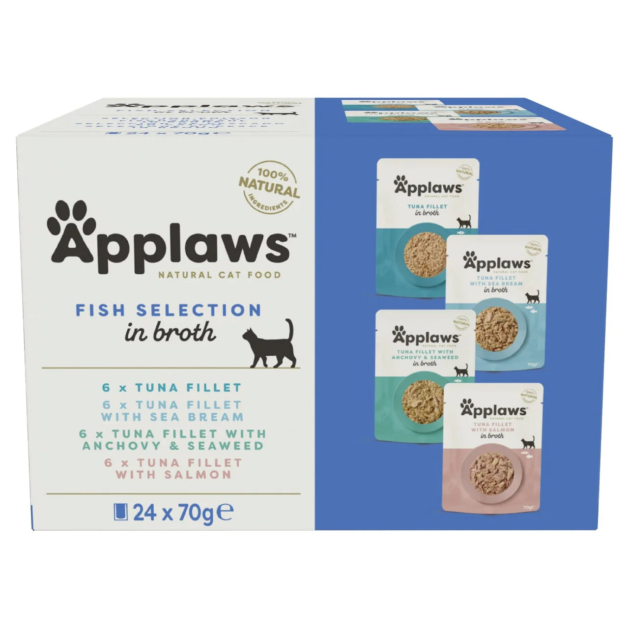 Applaws Natural Wet Cat Food Tuna Fillet Multipack Pouches in Broth 24 x 70g