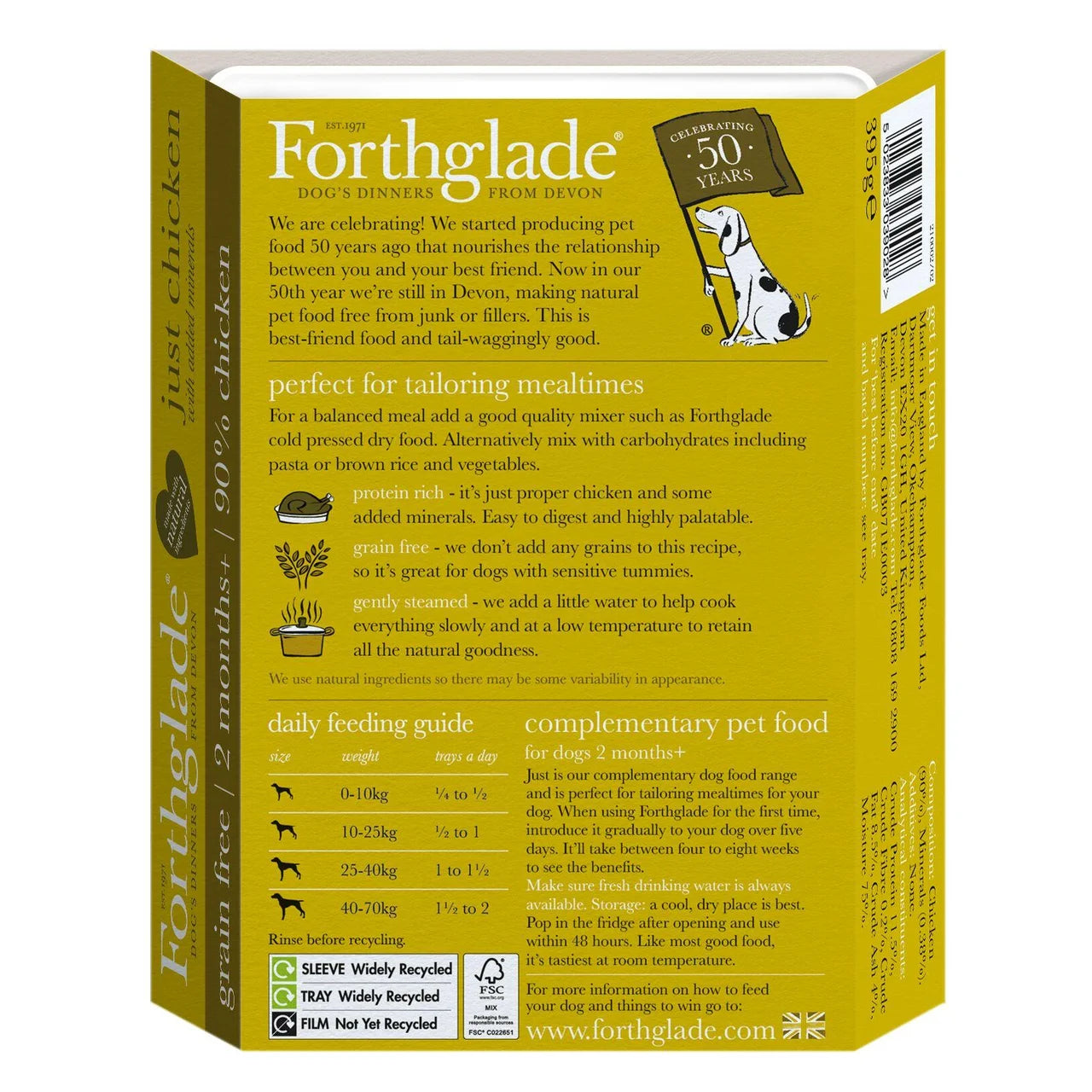 Forthglade Complementary Grain Free Wet Dog Food Just 90% Chicken 395g