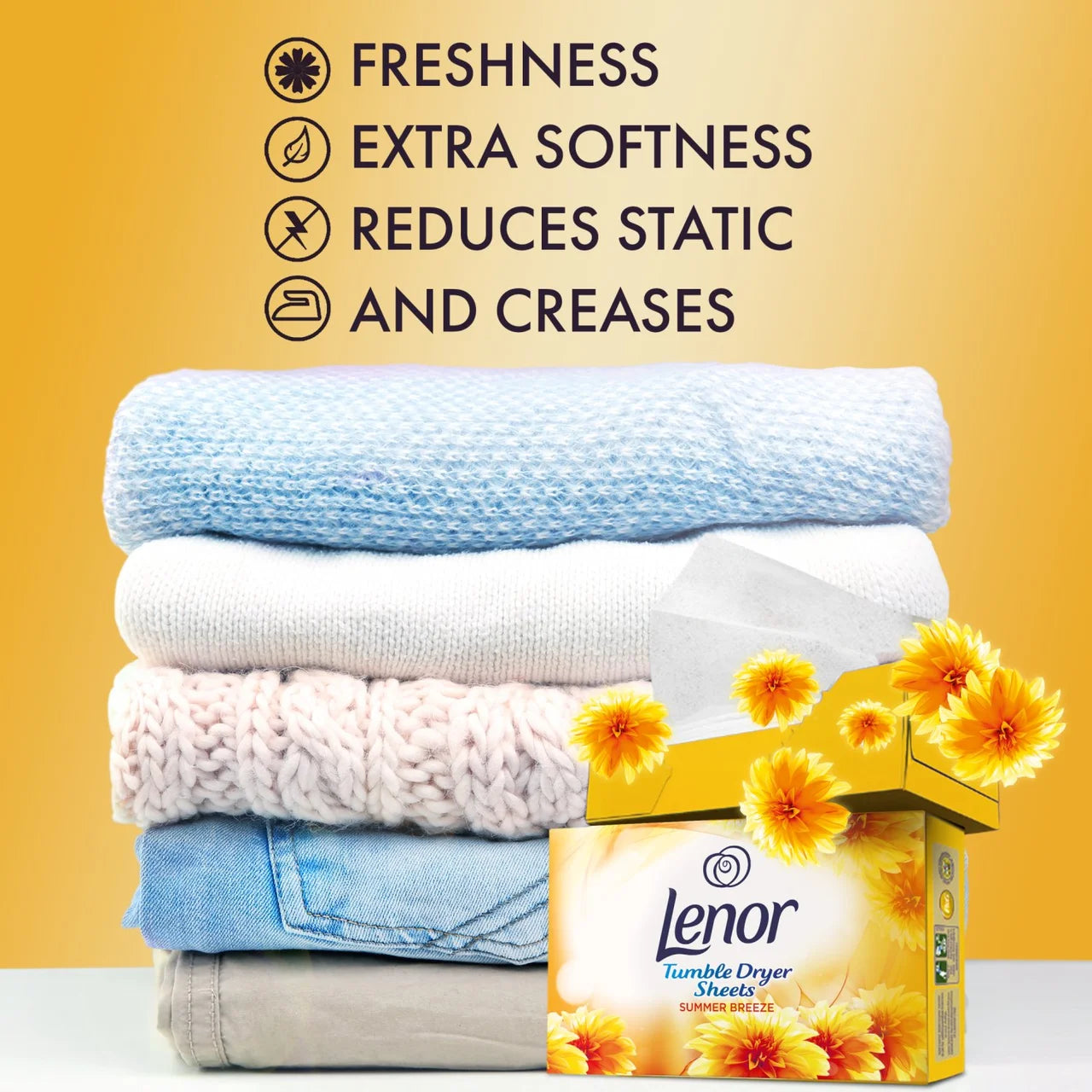 Lenor Fabric Tumble Dryer Sheets Summer Breeze 34 per pack