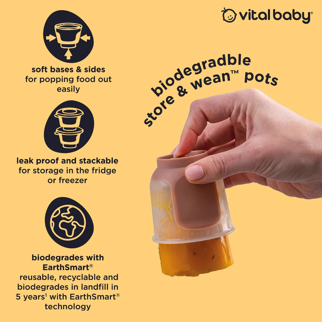 Vital Baby Nourish Store & Wean Pots 120ml 4pk - natural 4 per pack