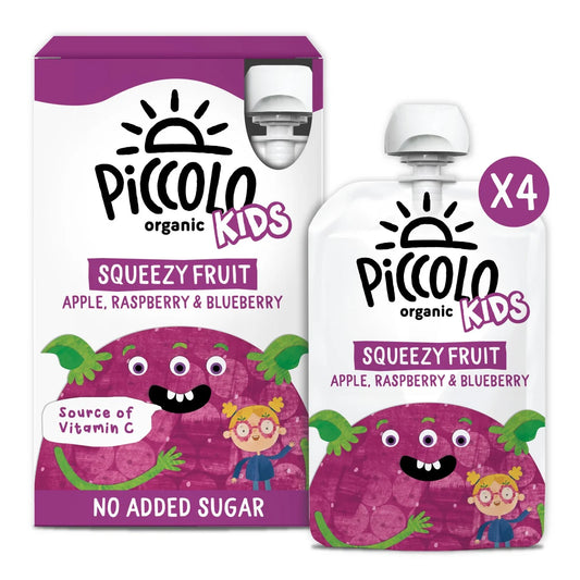 Piccolo Kids Squeezy Fruit Apple, Raspberry & Blueberry Multipack 4 x 90g