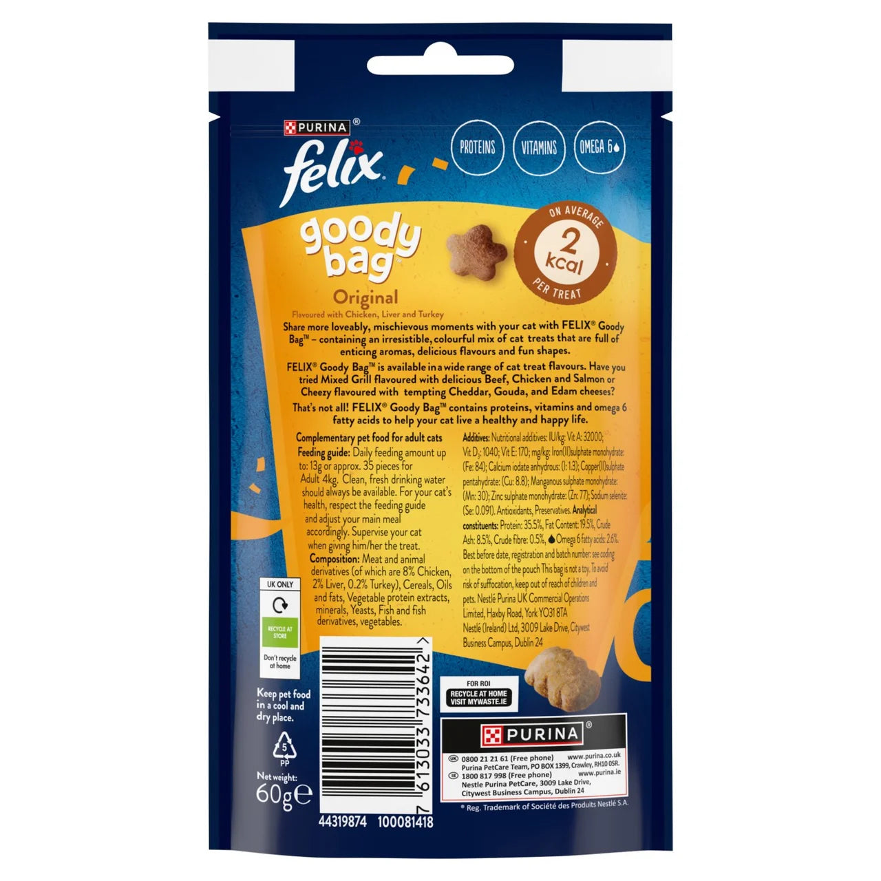 Felix Goody Bag Original Chicken Liver & Turkey Cat Treats 60g