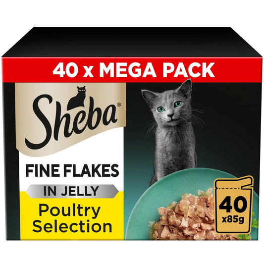 Sheba Fine Flakes Cat Food Pouches Poultry in Jelly Mega Pack 40 x 85g