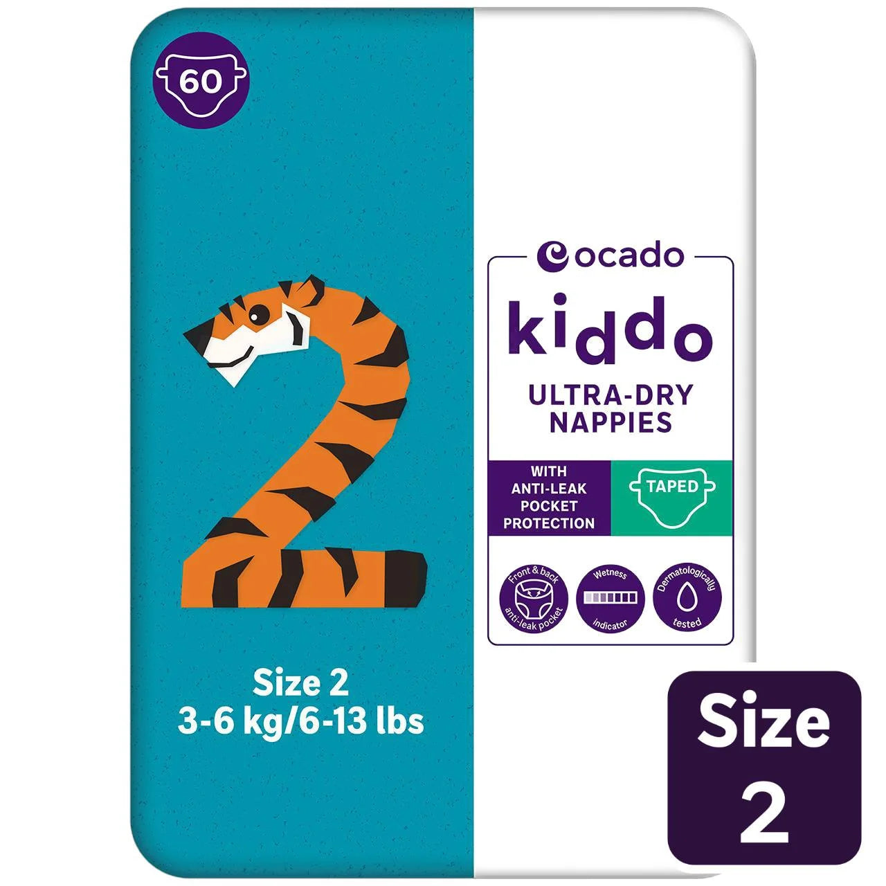 Ocado Kiddo Ultra-Dry Nappies Size 2 (3-6kg) 60 per pack