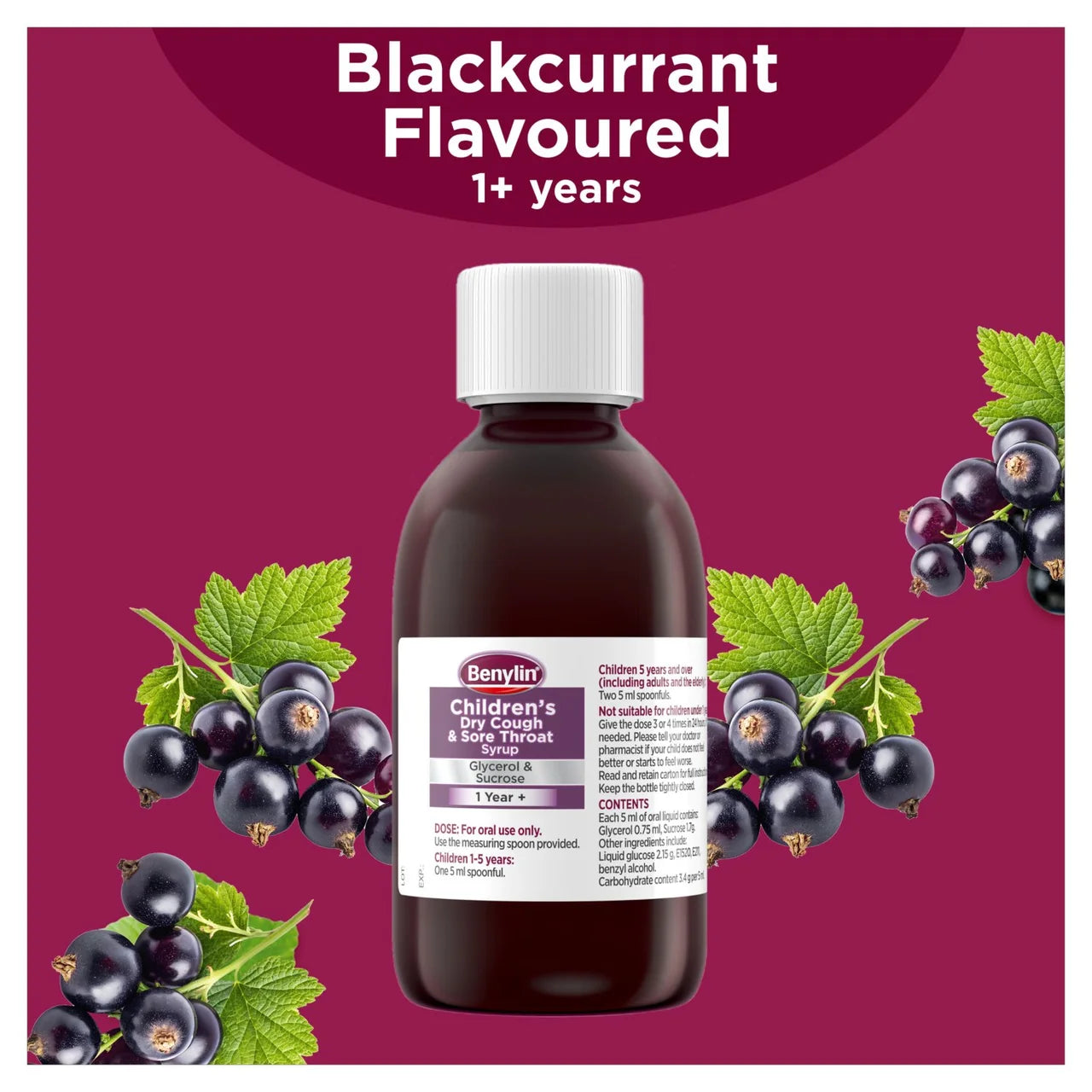 Benylin Childrens Dry Cough & Sore Throat Syrup Blackcurrant 125ml