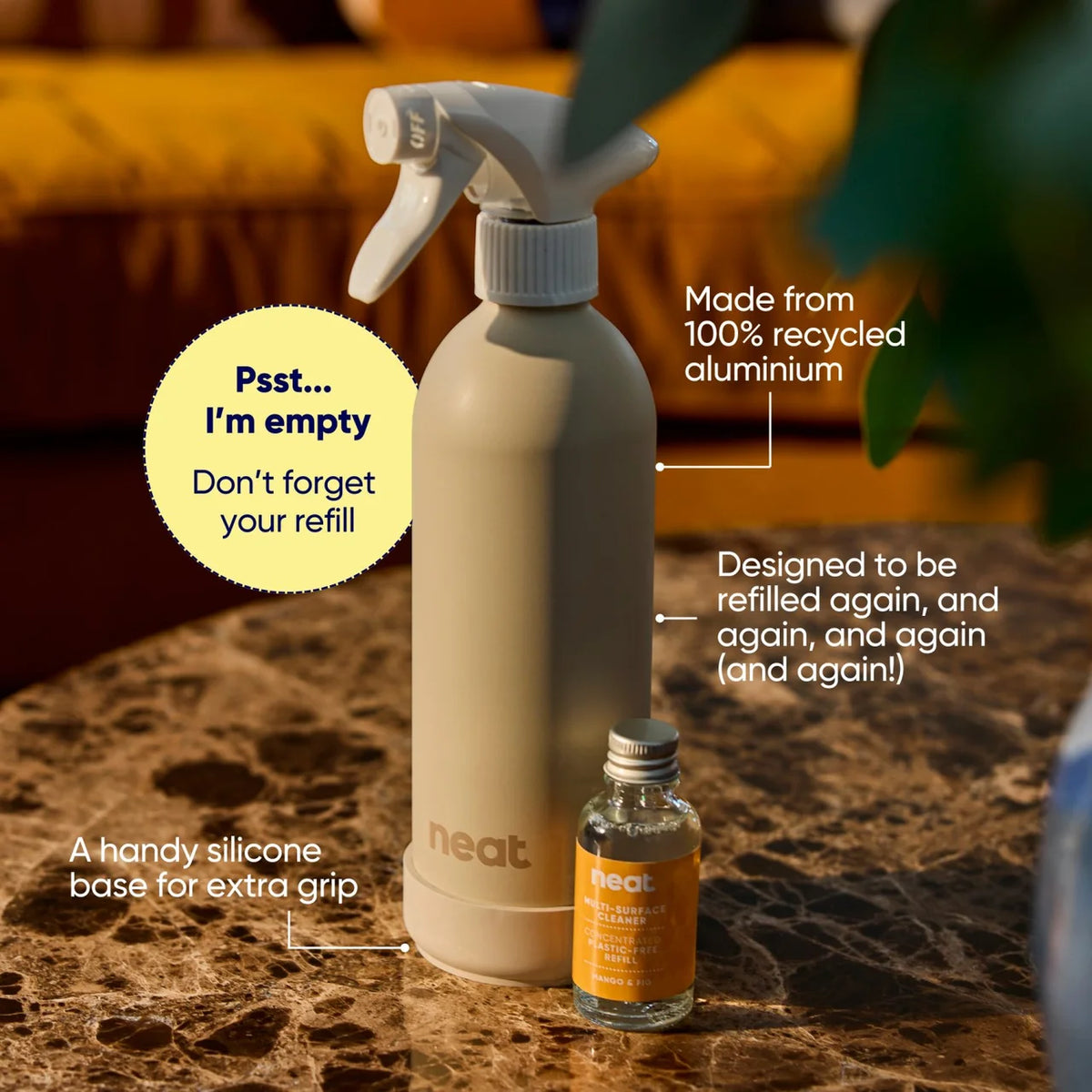 Neat Refillable Spray Bottle Stone 500ml