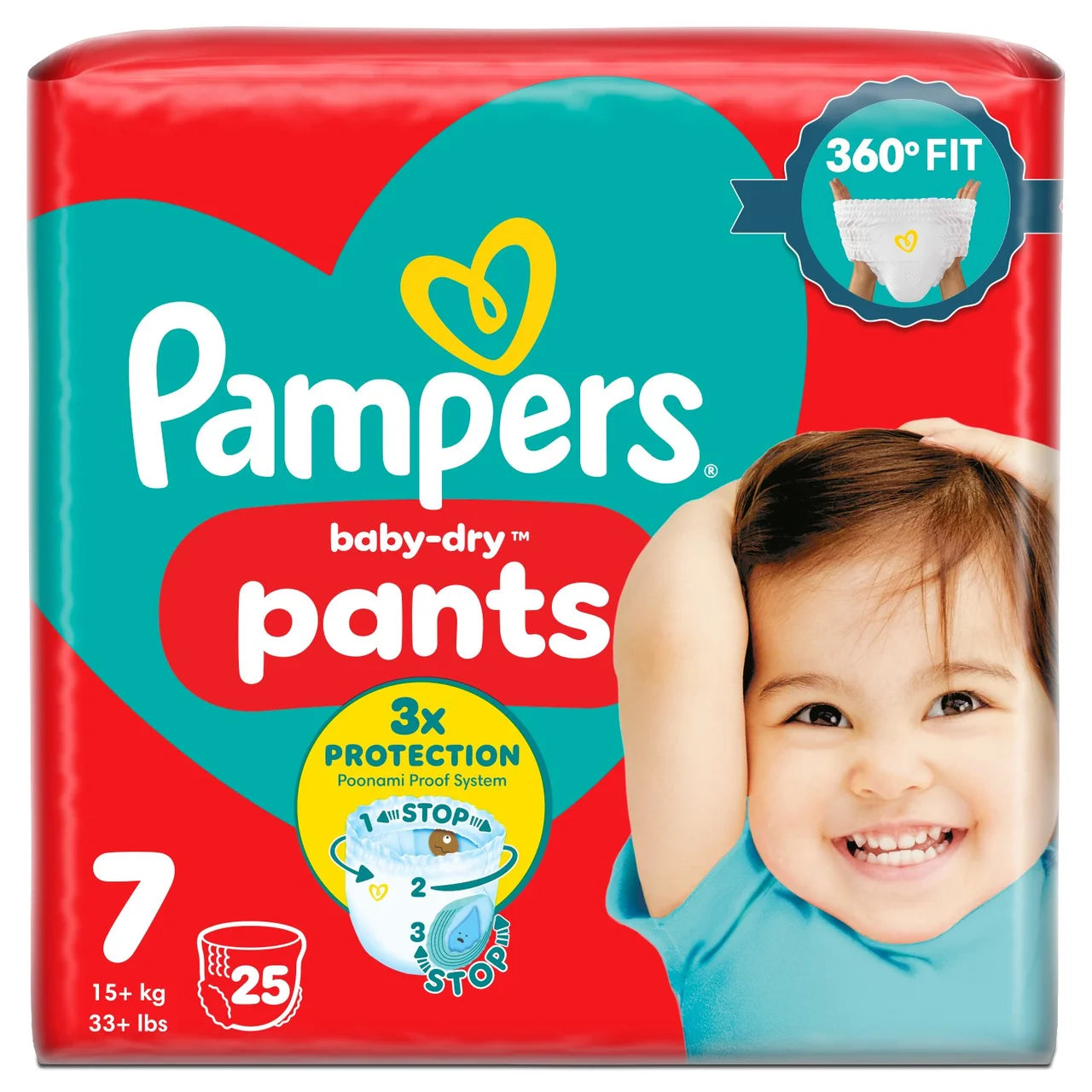 Pampers Baby-Dry Nappy Pants, Size 7 (15kg+) Essential 25 per Pack