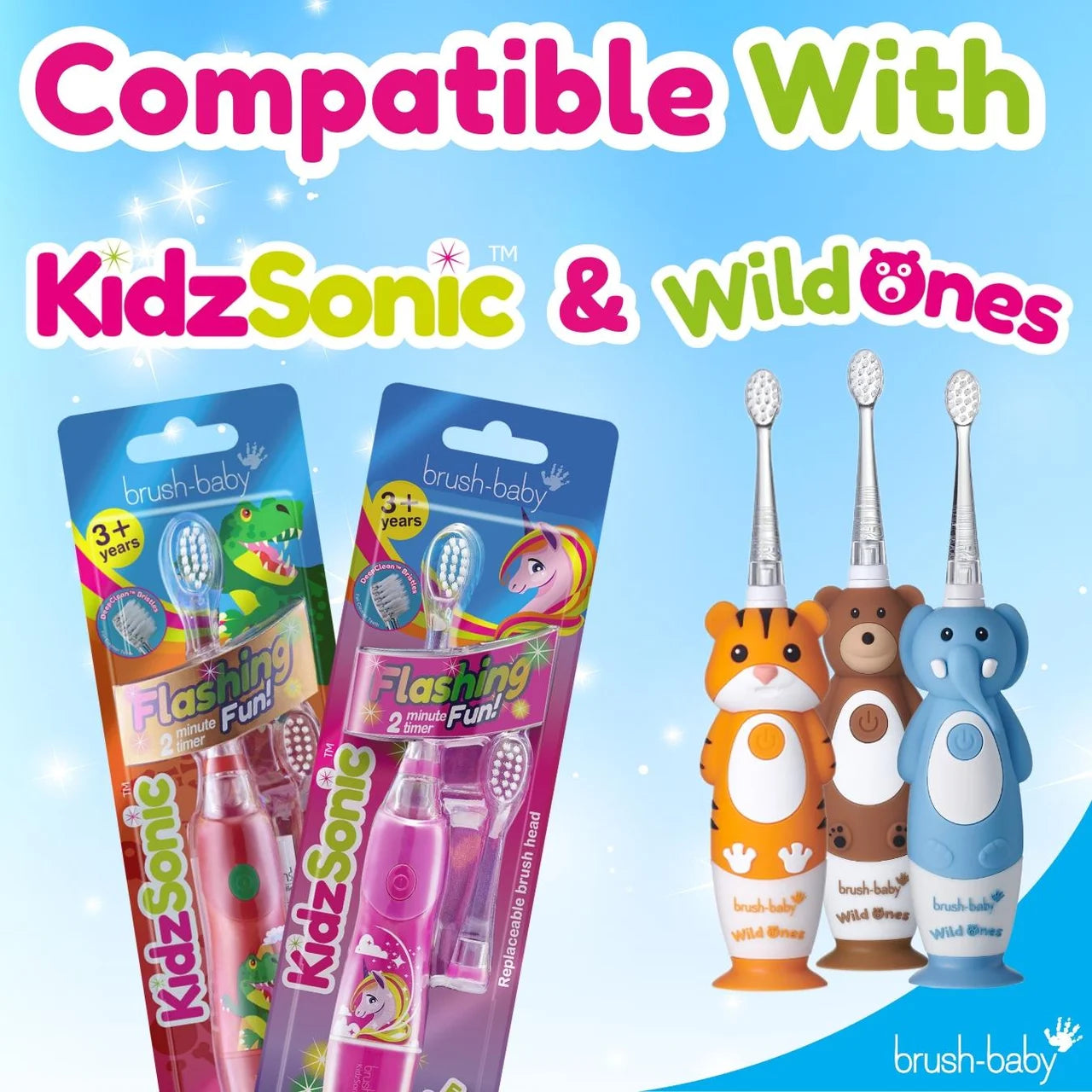 Brush-Baby KidzSonic Replacement Toothbrush Heads, 3-6 Yrs , 4 per pack