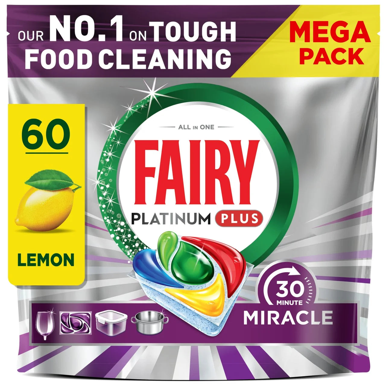 Fairy 30 Minute Miracle Dishwasher Tablets 60ct