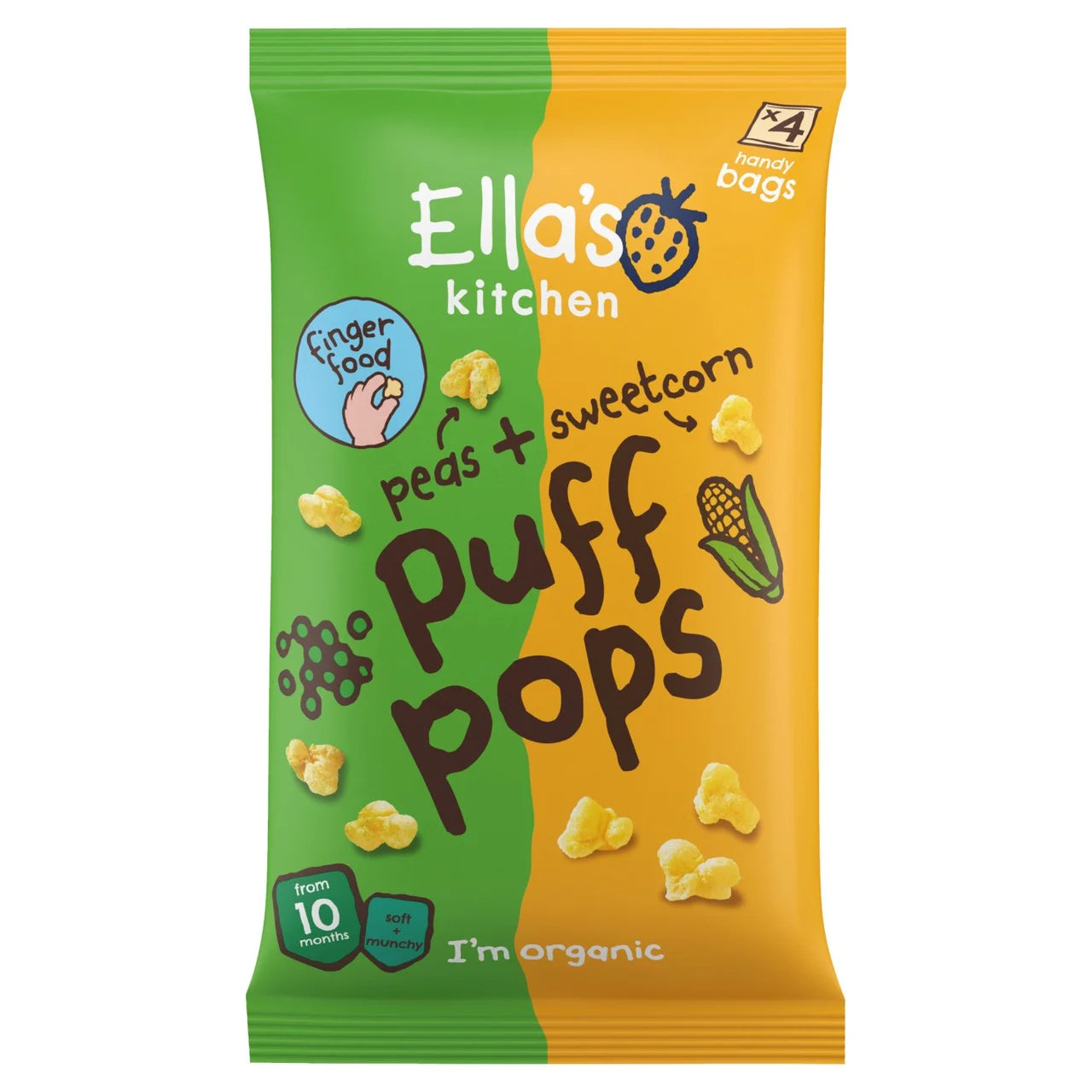 Ella's Kitchen Peas & Sweetcorn Puff Pops Multipack Baby Snack 10+ Months 4 x 9g