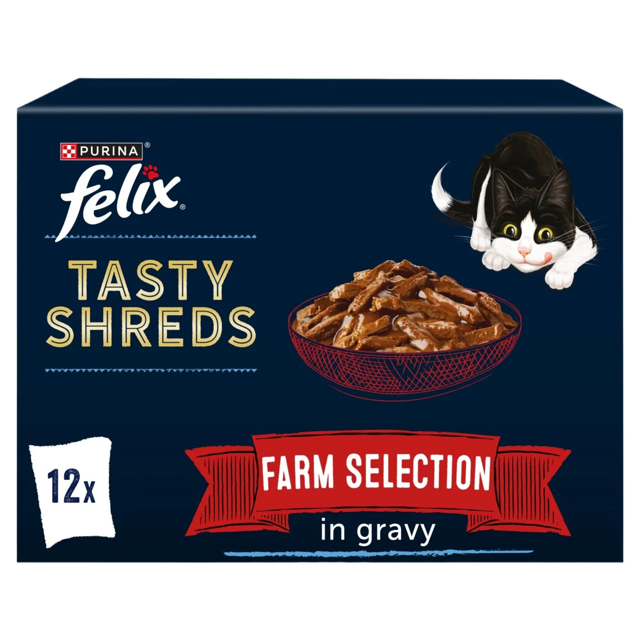 Felix Tasty Shreds Farm Selection in Gravy Wet Cat Food 12 x 80g