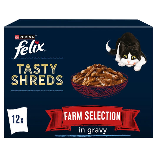 Felix Tasty Shreds Farm Selection in Gravy Wet Cat Food 12 x 80g