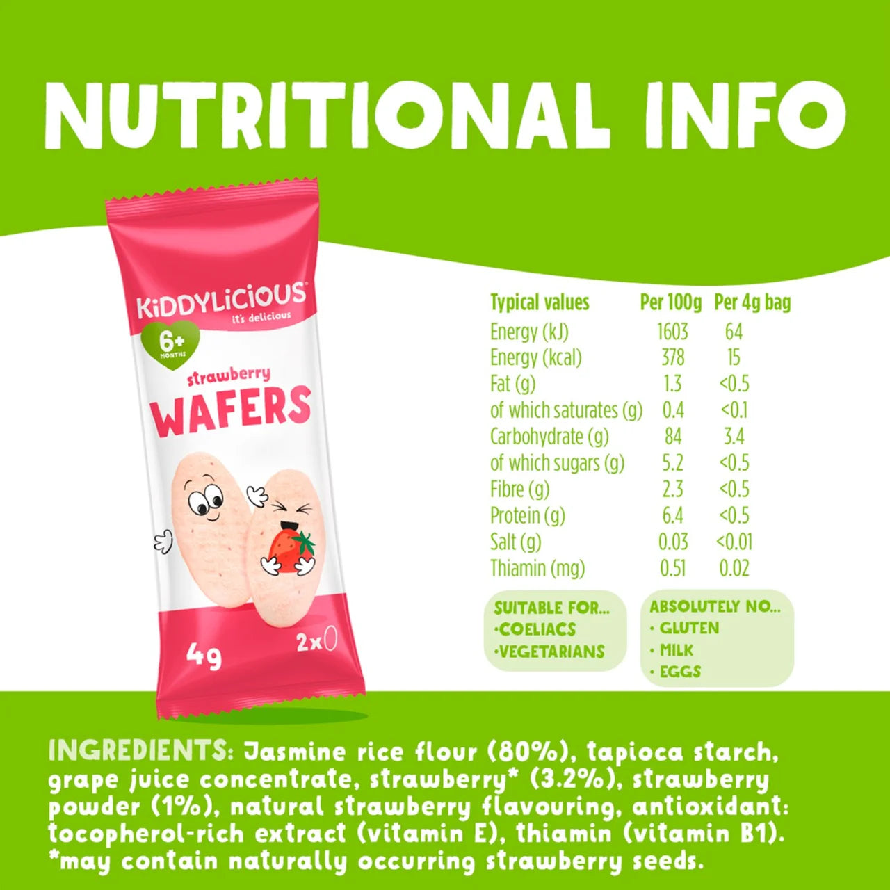 Kiddylicious Strawberry Maxi Wafers Baby Snacks Multi 10 x 4g