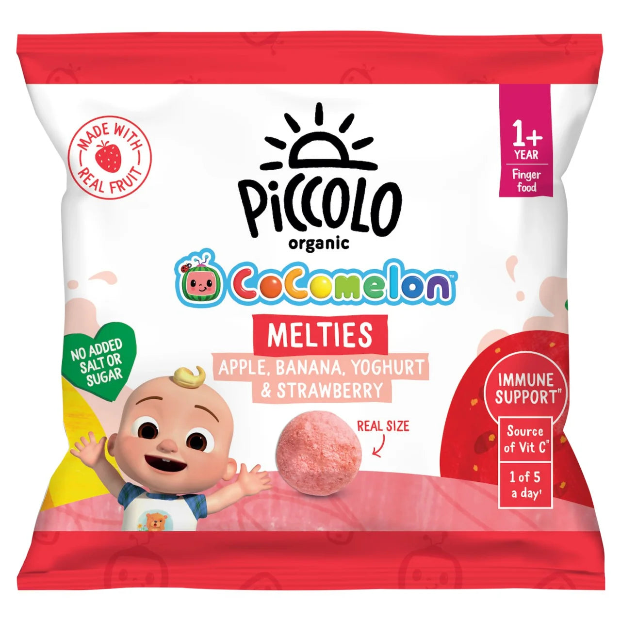 Piccolo Cocomelon Apple, Banana, Yoghurt & Strawberry Melties 1+ Years 6g