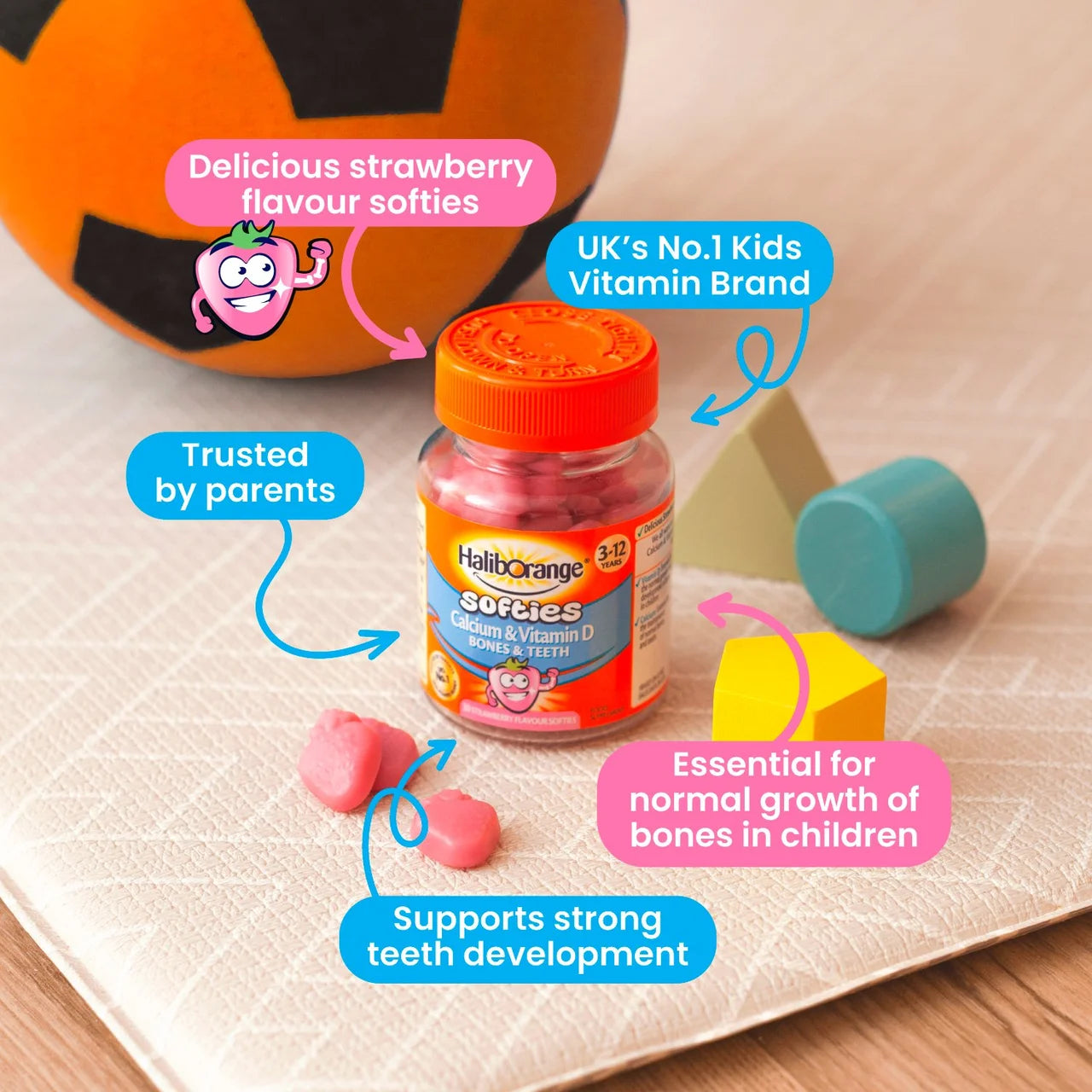 Haliborange Kid's Softies Calcium & Vitamin D Strawberry Gummies 3-12yrs 30 per pack