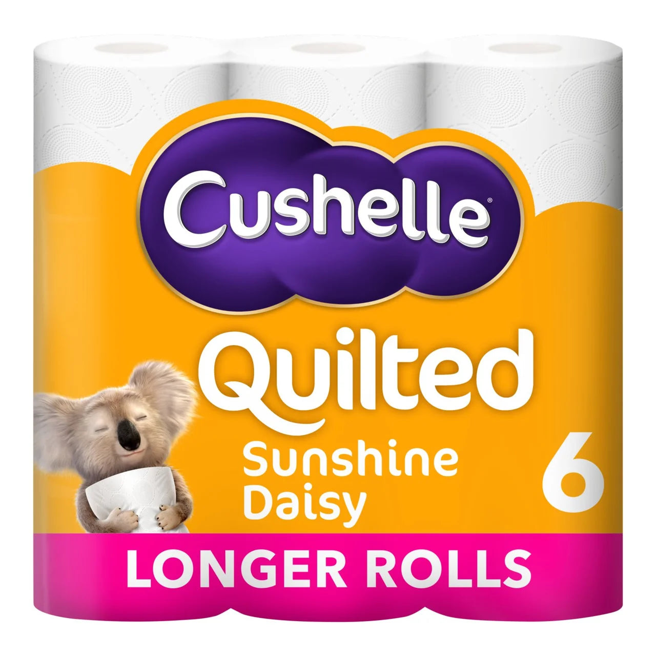 Cushelle Quilted Sunshine Daisy Toilet Roll, 50% More Sheets 6 per pack