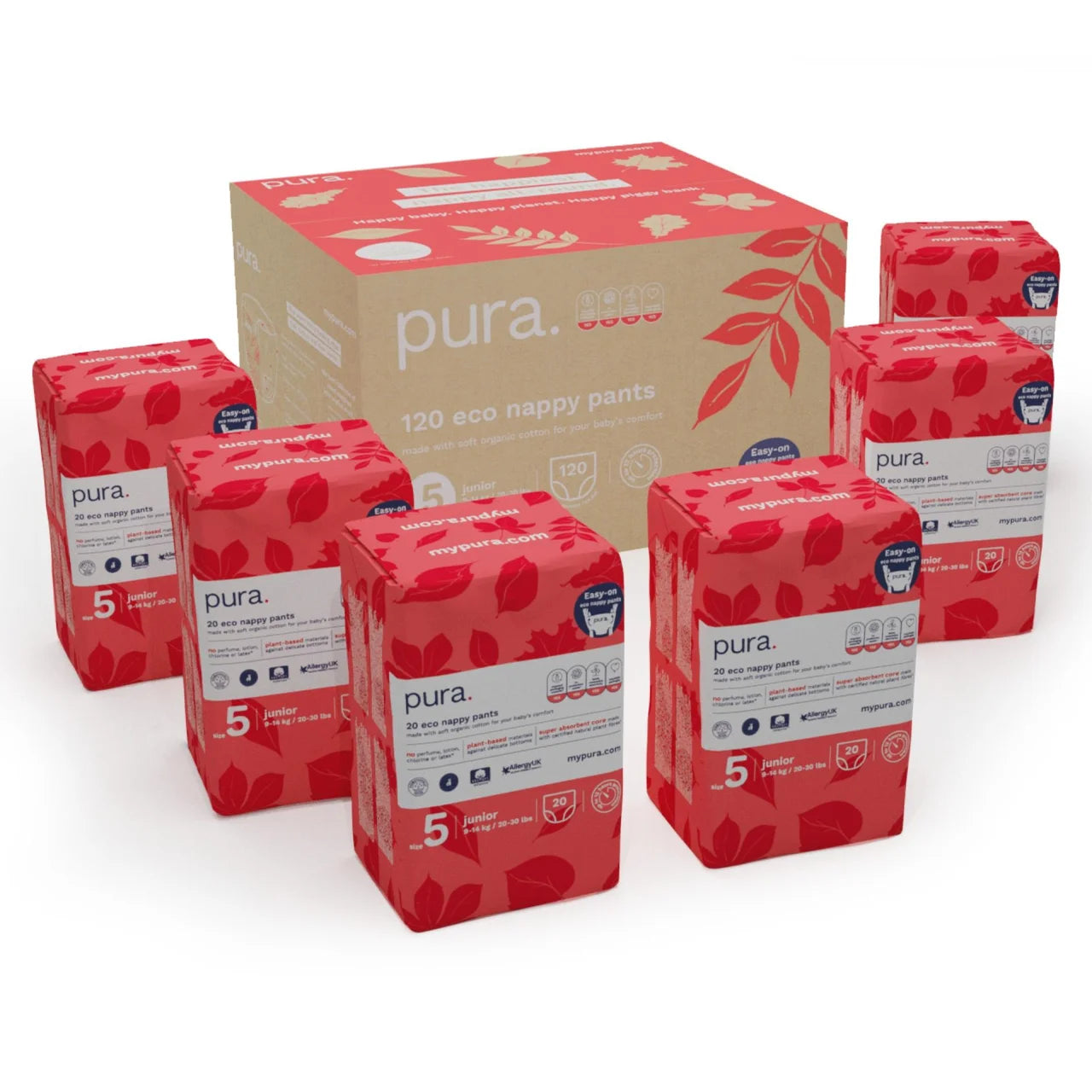 Pura Eco Nappy Pants, Size 5 (9-14kg) Mega 6 x 20 per Pack