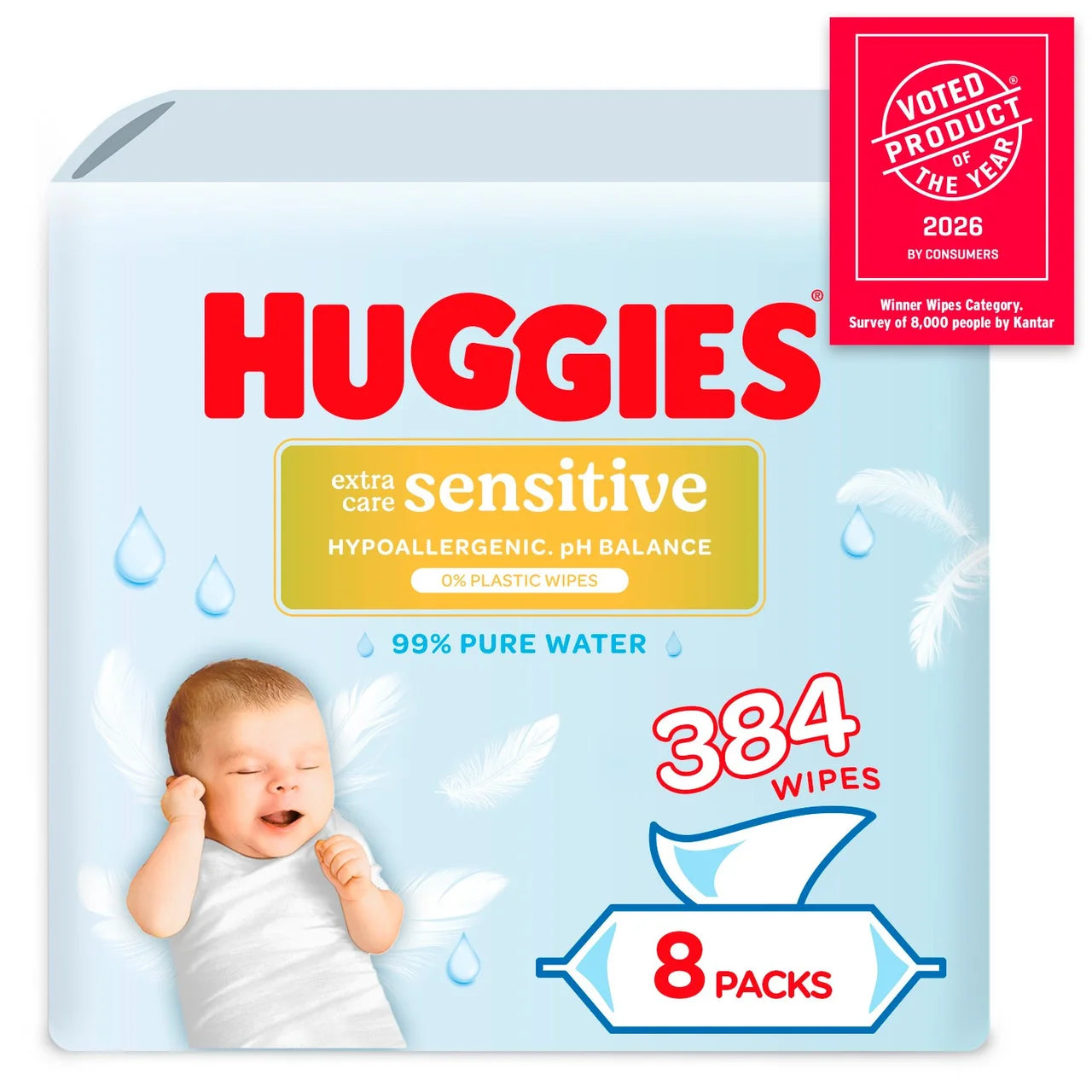 Huggies Pure Extra Sensitive Baby Wipes 8 x 48 per pack