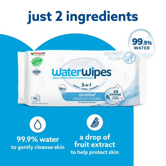 WaterWipes Baby Wipes Sensitive Newborn Plastic Free Wipes 28 Wipes Travel 28 per pack