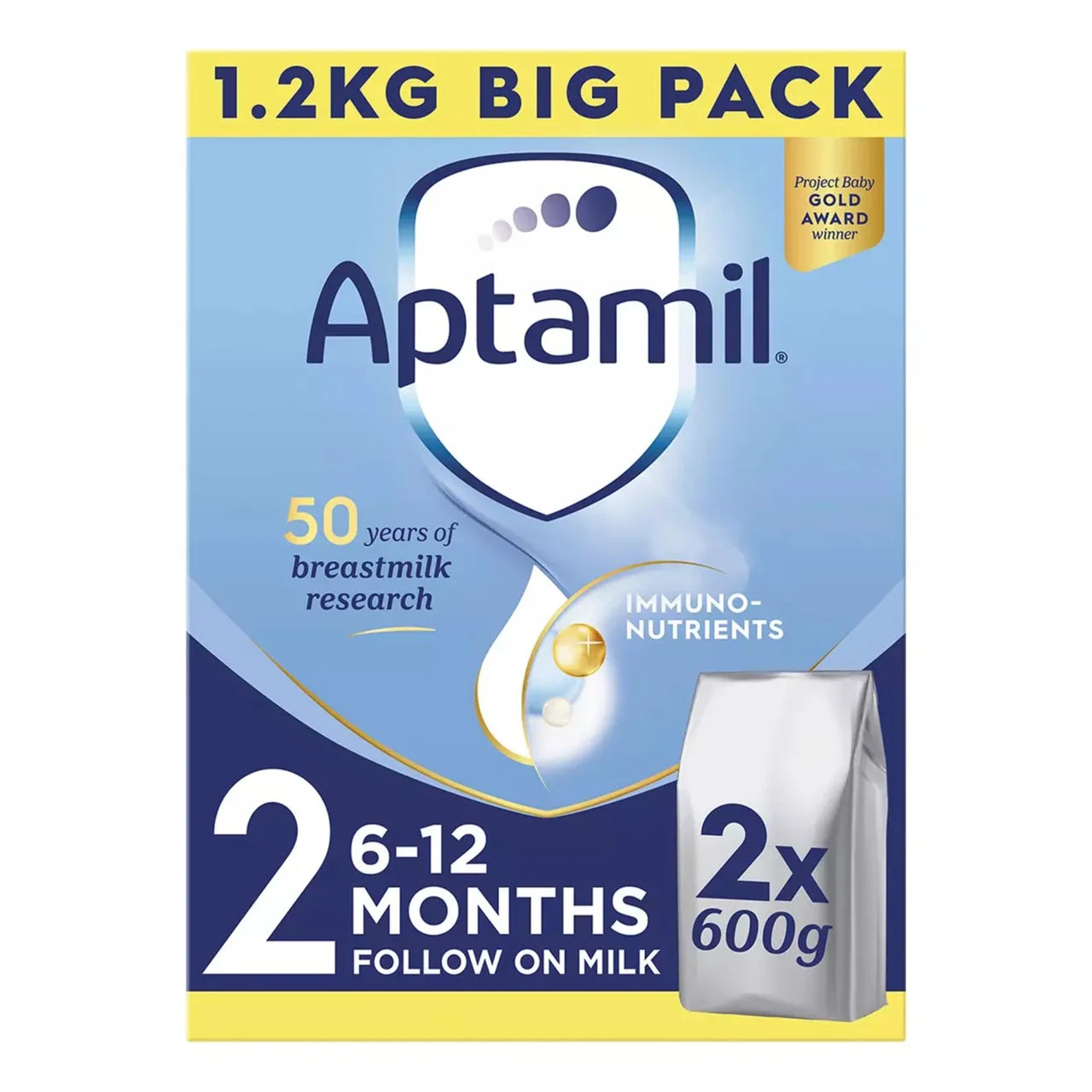 Aptamil 2 Follow On Baby Milk Formula Powder 6-12 Months Big Pack ,  2 x 600