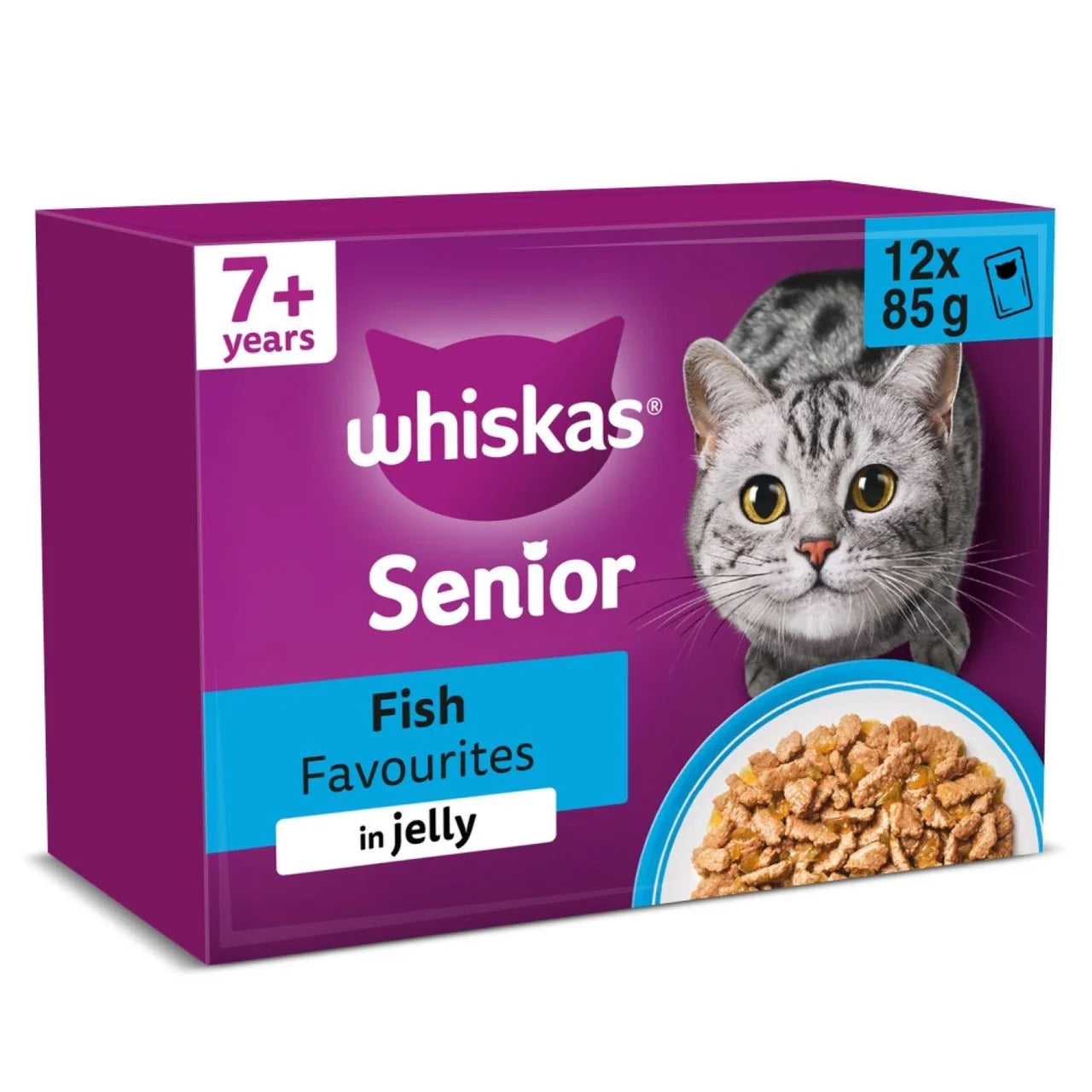 Whiskas 7+ Senior Wet Cat Food Fish Favourites in Jelly 12 x 85g