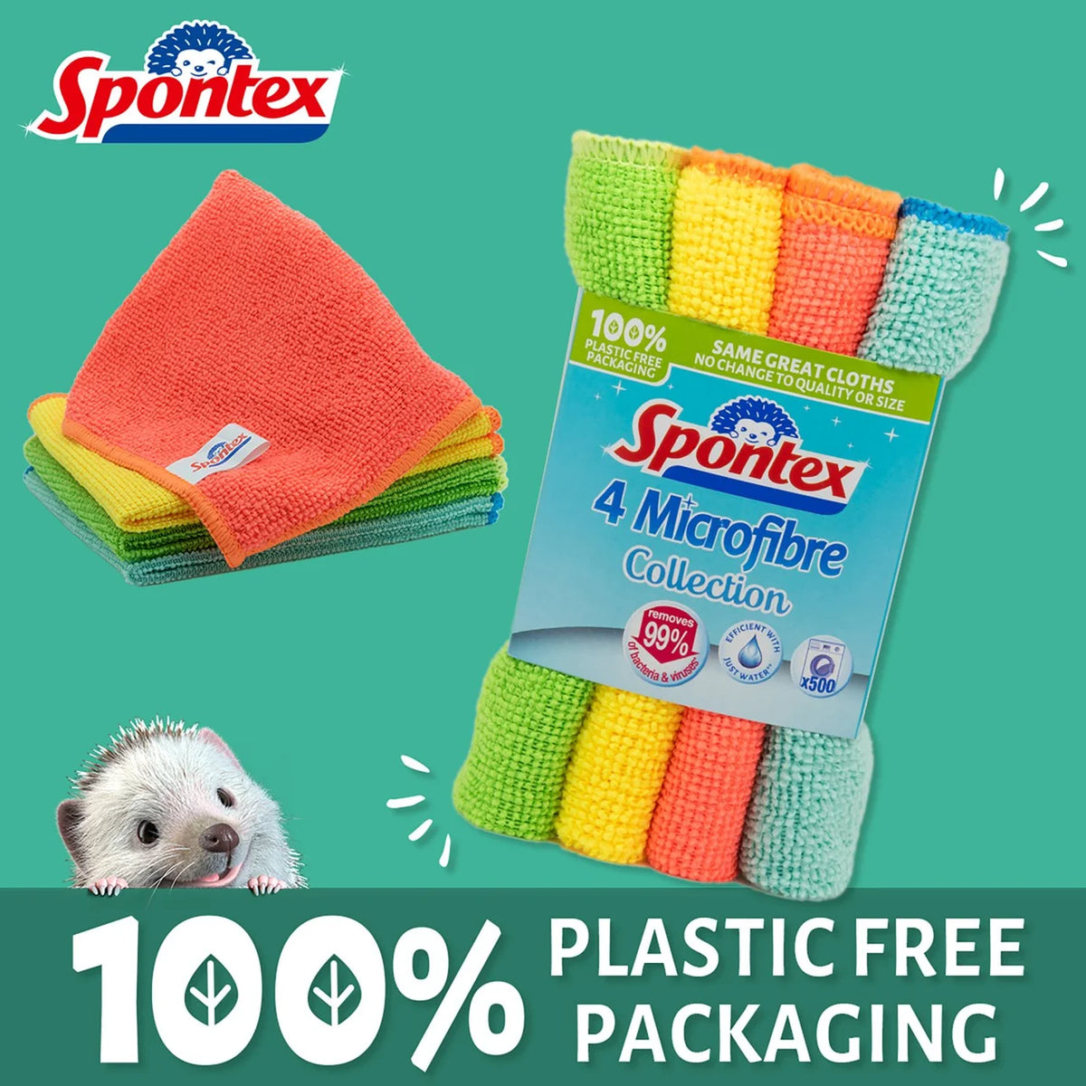 Spontex Microfibre Cloths All Purpose Kitchen and Bathroom Cleaner 4 per pack
