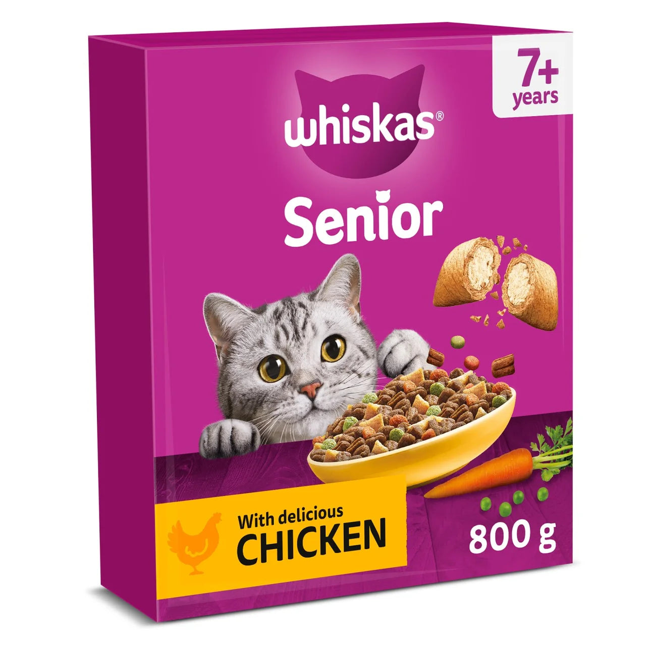 Whiskas 7+ Adult Dry Cat Food with Chicken 800g