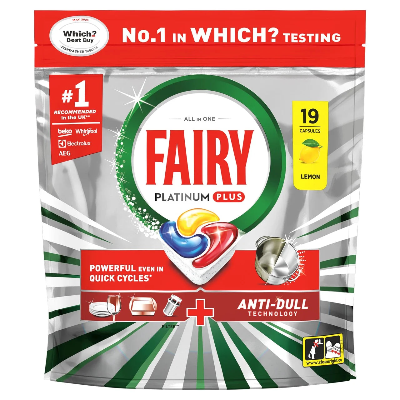 Fairy Platinum Plus Lemon Dishwasher Tablets 19 per pack