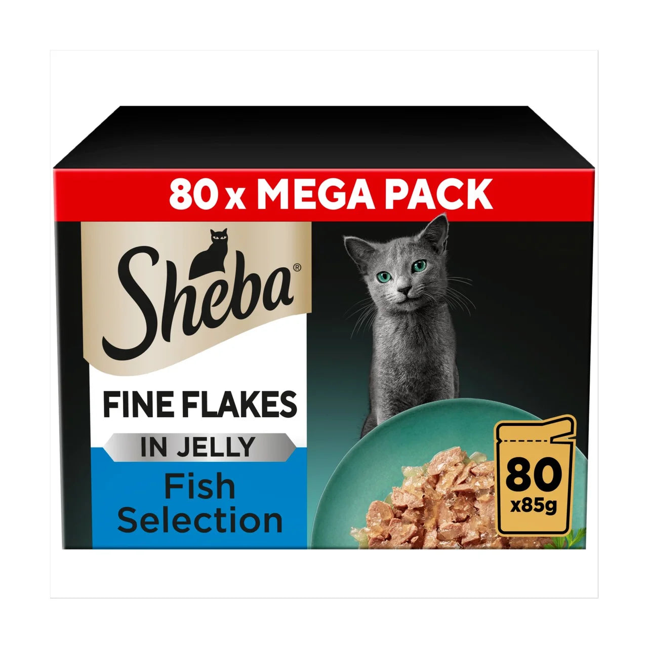 Sheba Fine Flakes Cat Food Pouches MSC Fish in Jelly Giant Pack 80 x 85g