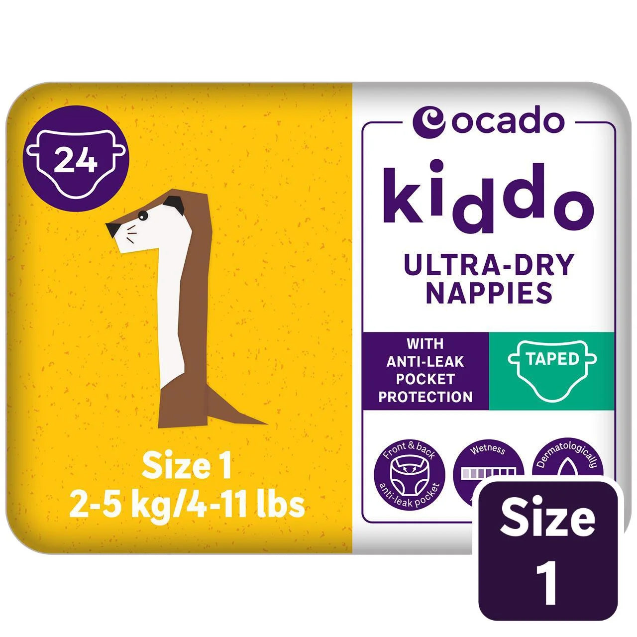 Ocado Kiddo Ultra-Dry Nappies Size 1 (2-5kg) 24 per pack