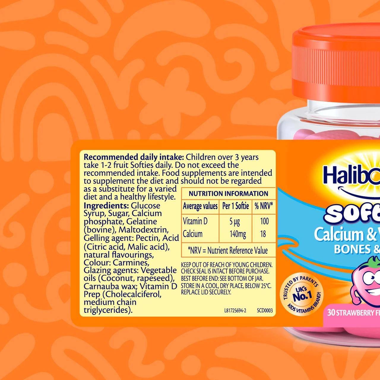 Haliborange Kid's Softies Calcium & Vitamin D Strawberry Gummies 3-12yrs 30 per pack