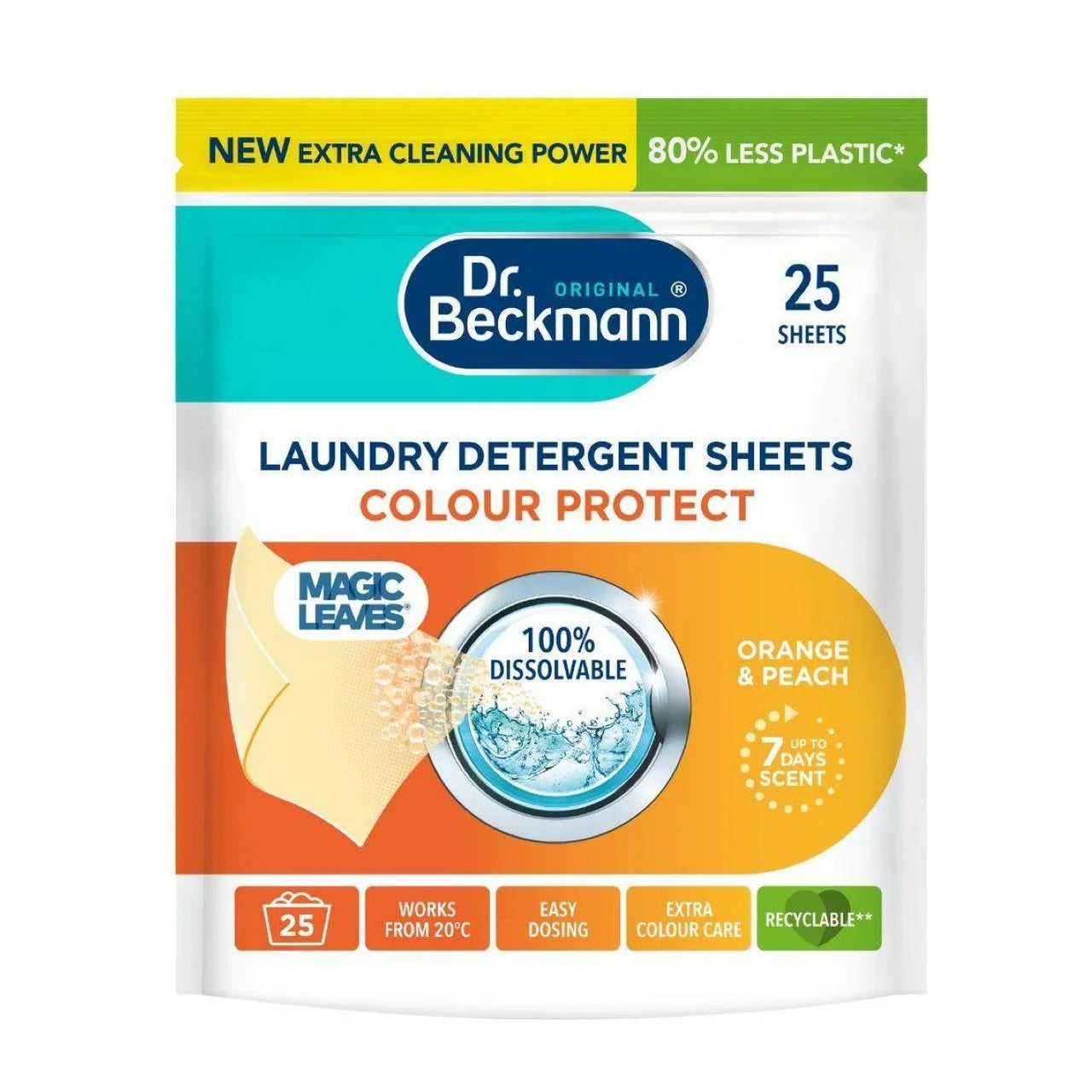Dr. Beckmann Laundry Detergent Sheets Colour Protect Orange & Peach 25 per pack