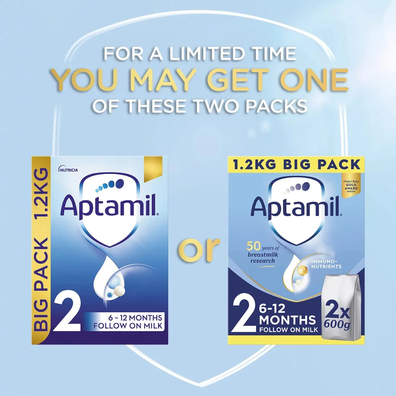Aptamil 2 Follow On Baby Milk Formula Powder 6-12 Months Big Pack ,  2 x 600