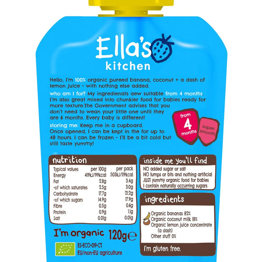 Ella's Kitchen Bananas & Coconuts Baby Food Pouch 4+ Months 120g