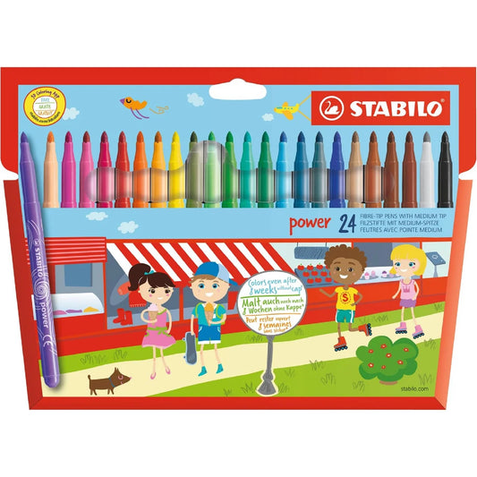STABILO Power colouring pens wallet of 24 assorted colours