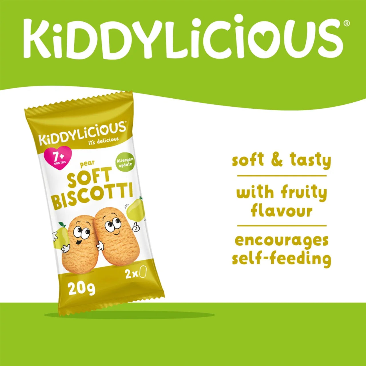 Kiddylicious Pear Soft Biscotti Baby Snacks Multi 6 x 20g