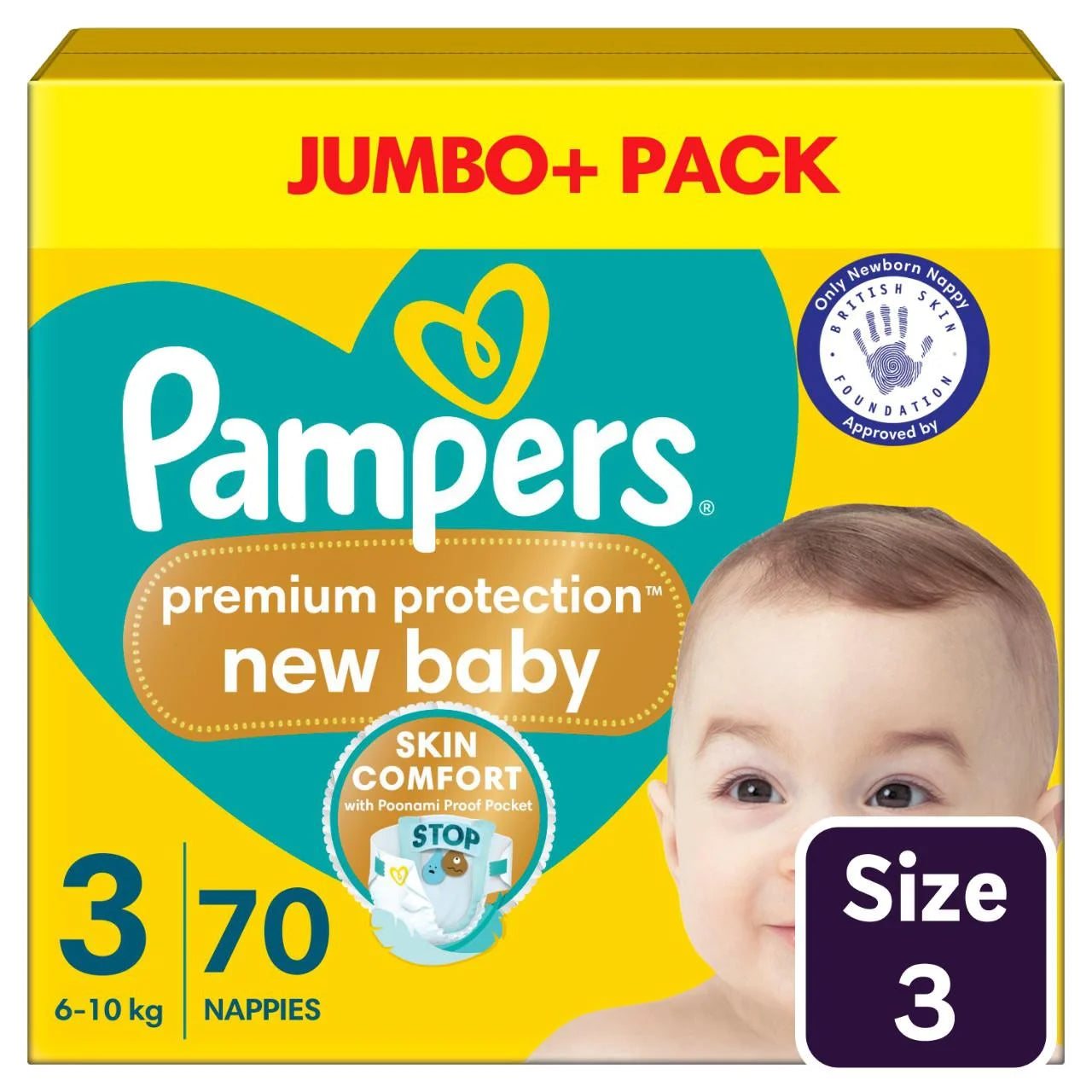 Pampers New Baby Nappies, Size 3 (6-10kg) Jumbo+ 70 per Pack