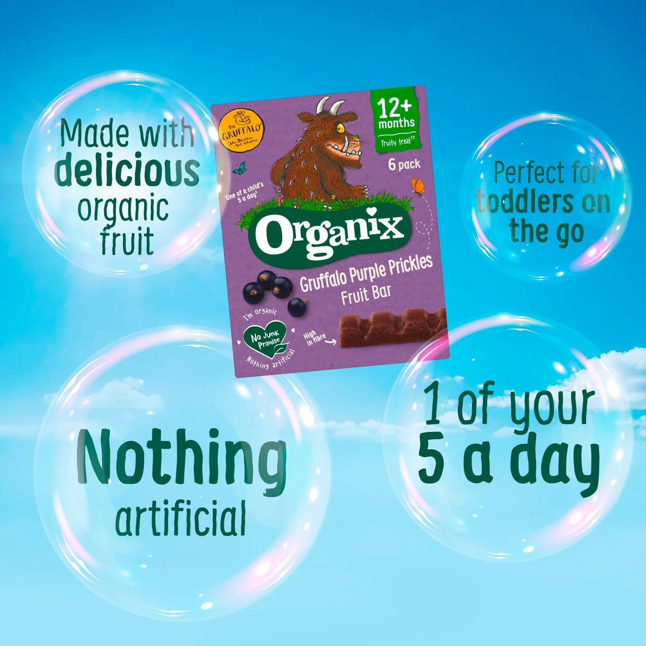 Organix Gruffalo Blackcurrant Fruit Bars Toddler Snack Multipack 12+ Months 6 x 17g