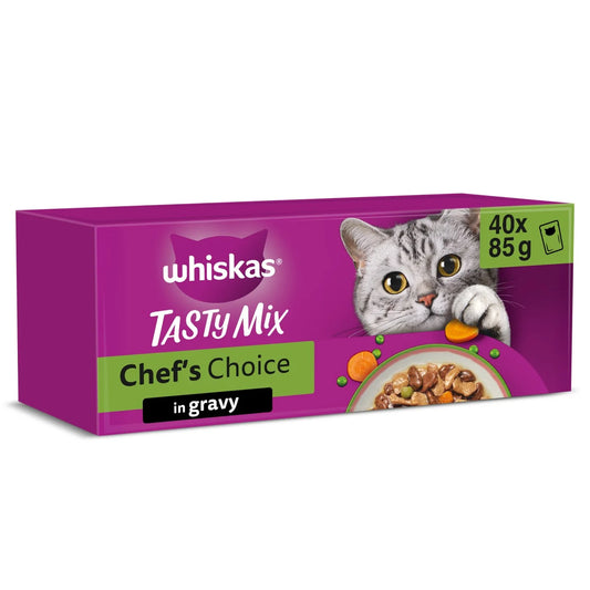 Whiskas 1+ Tasty Mix Chef's Choice Adult Wet Cat Food Pouches in Gravy 40 x 85g