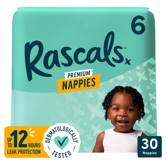 Rascals Premium Nappies, Size 6 (15-20kg) 30 per pack