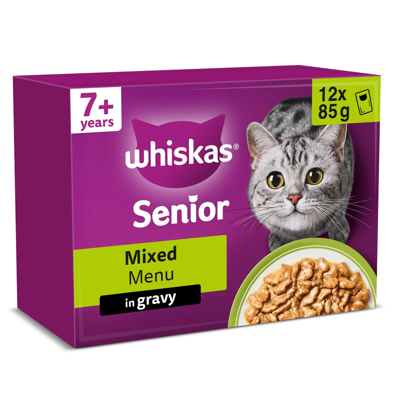 Whiskas 7+ Senior Wet Cat Food Mixed Menu in Gravy 12 x 85g