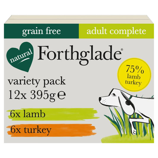 Forthglade Natural Grain-Free Wet Dog Food Variety Pack Lamb & Turkey 12x395g