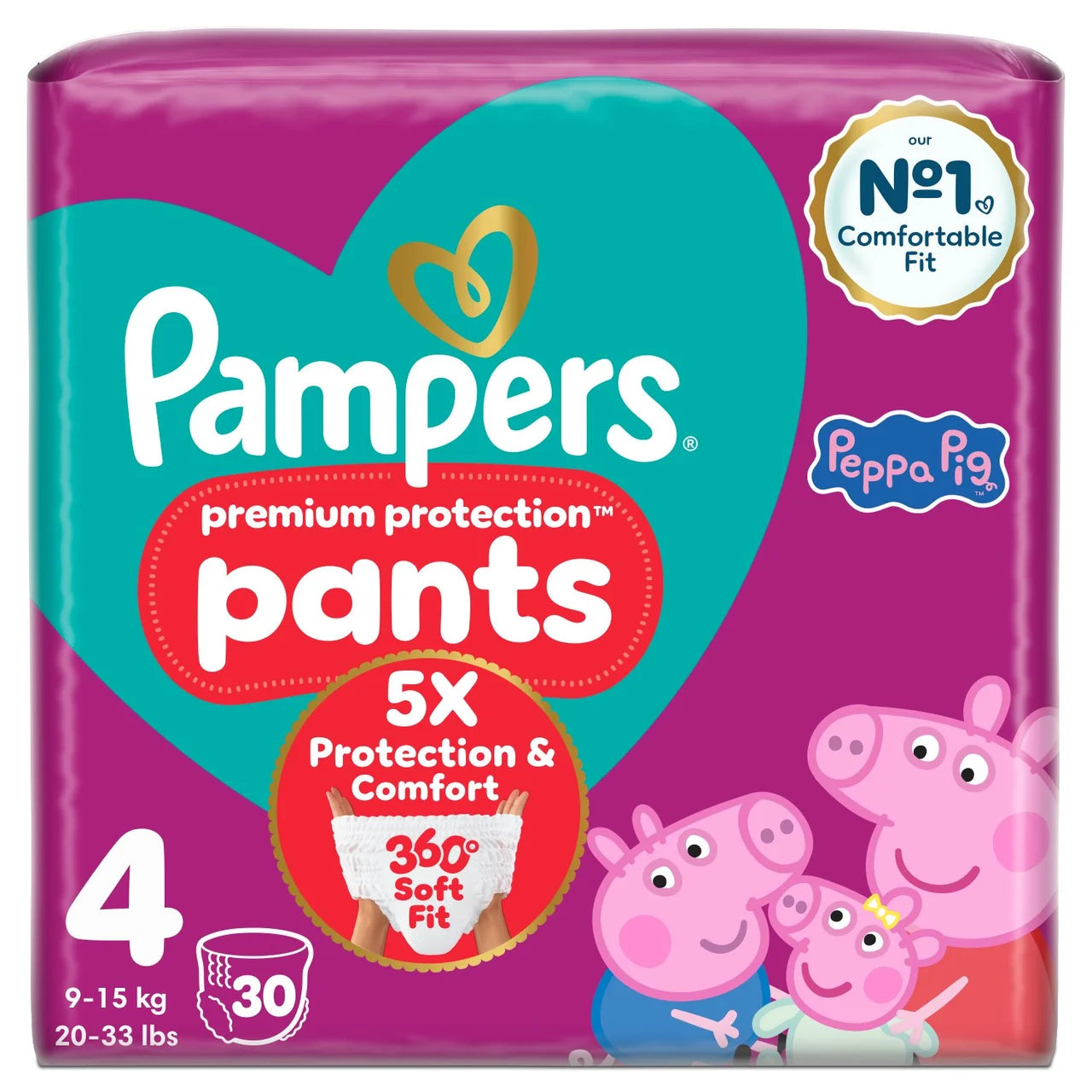 Pampers Premium Protection Nappy Pants, Size 4 (9-15kg) Essential 30 per Pack