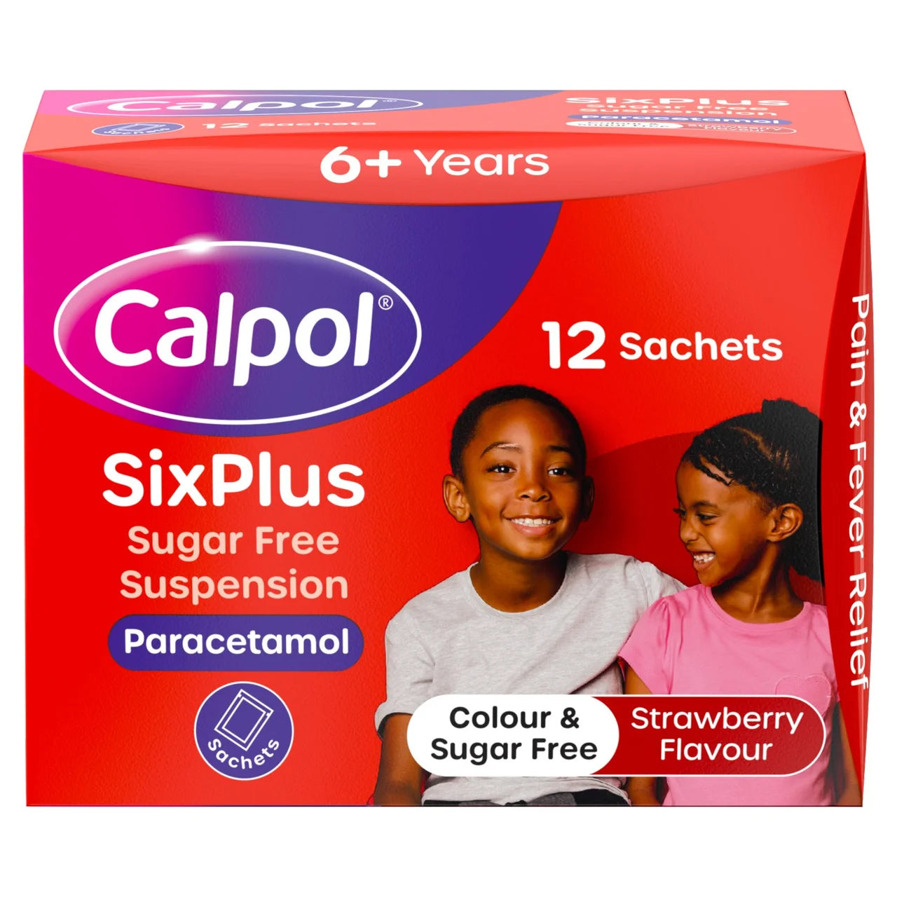 Calpol SixPlus Sugar & Colour Free Suspension Sachets Strawberry 6+ Years 12 x 5ml