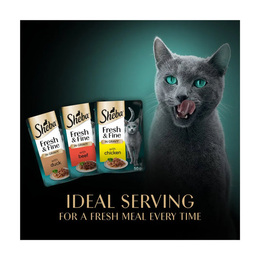 Sheba Fresh & Fine Wet Cat Food Pouches Meaty Pieces in Gravy 50 x 50g