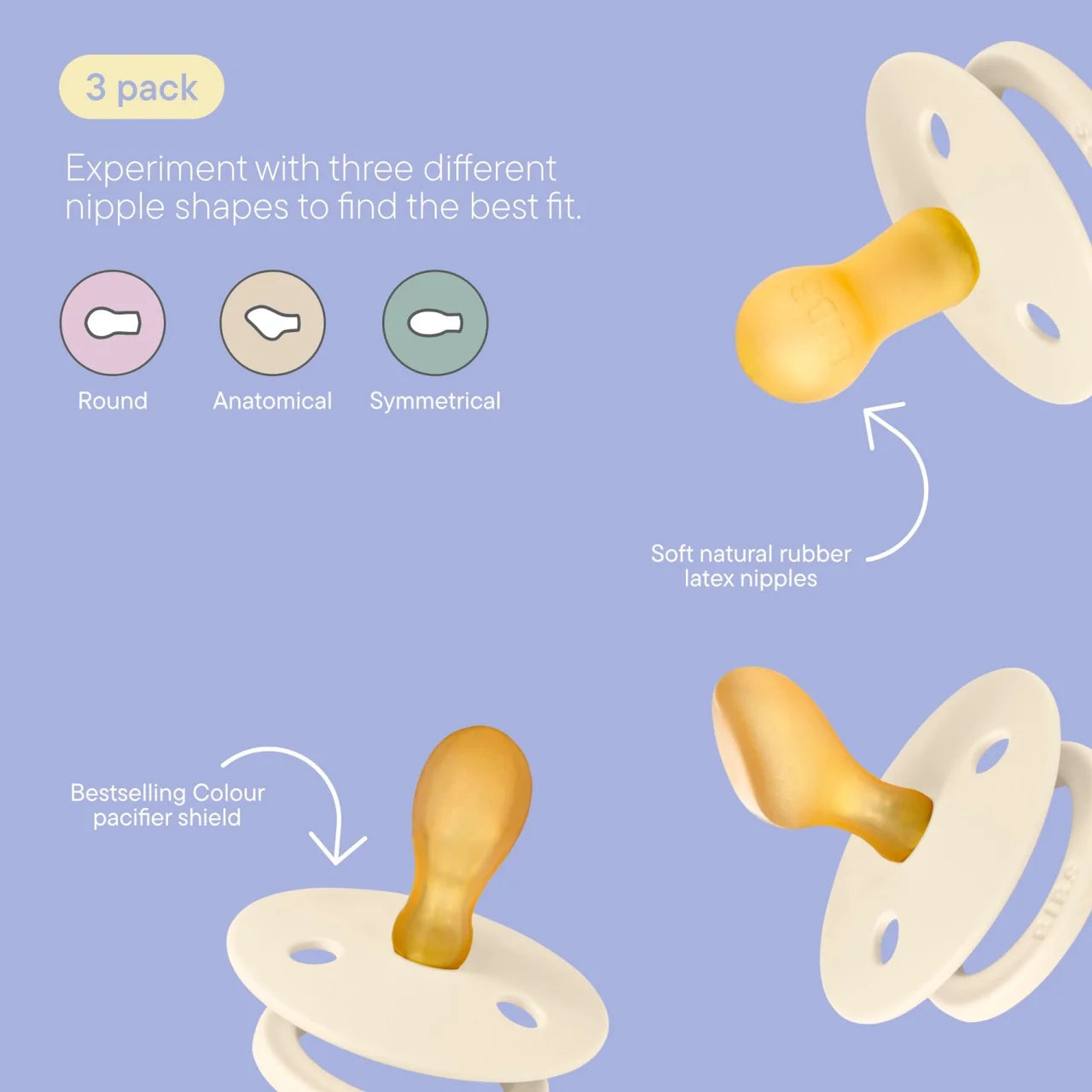 BIBS Pacifiers Try-it Colour Ivory , 3 per pack