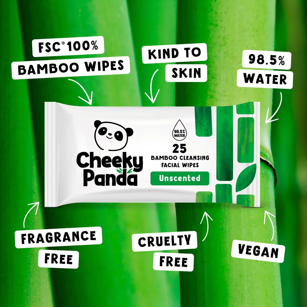 Cheeky Panda Bamboo Unscented Facial Cleansing Wipes 25 per pack