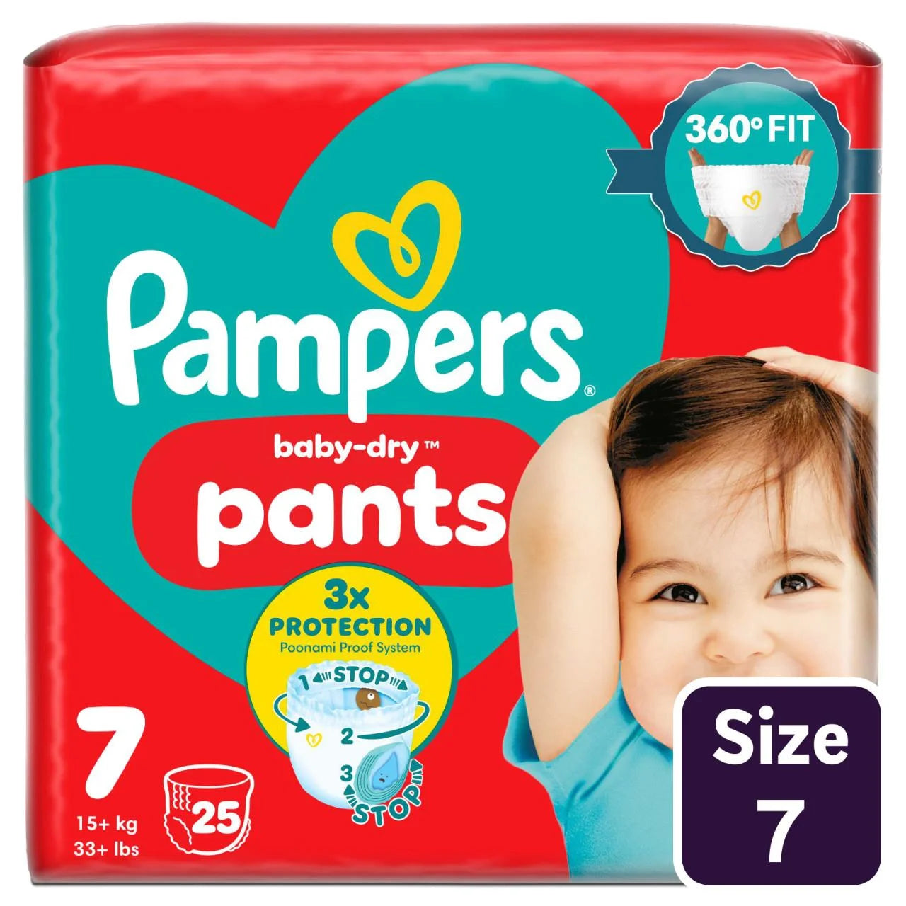 Pampers Baby-Dry Nappy Pants, Size 7 (15kg+) Essential 25 per Pack