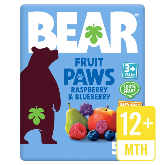 BEAR Raspberry & Blueberry Fruit Paws Kids Snack Multipack 5 x 20g
